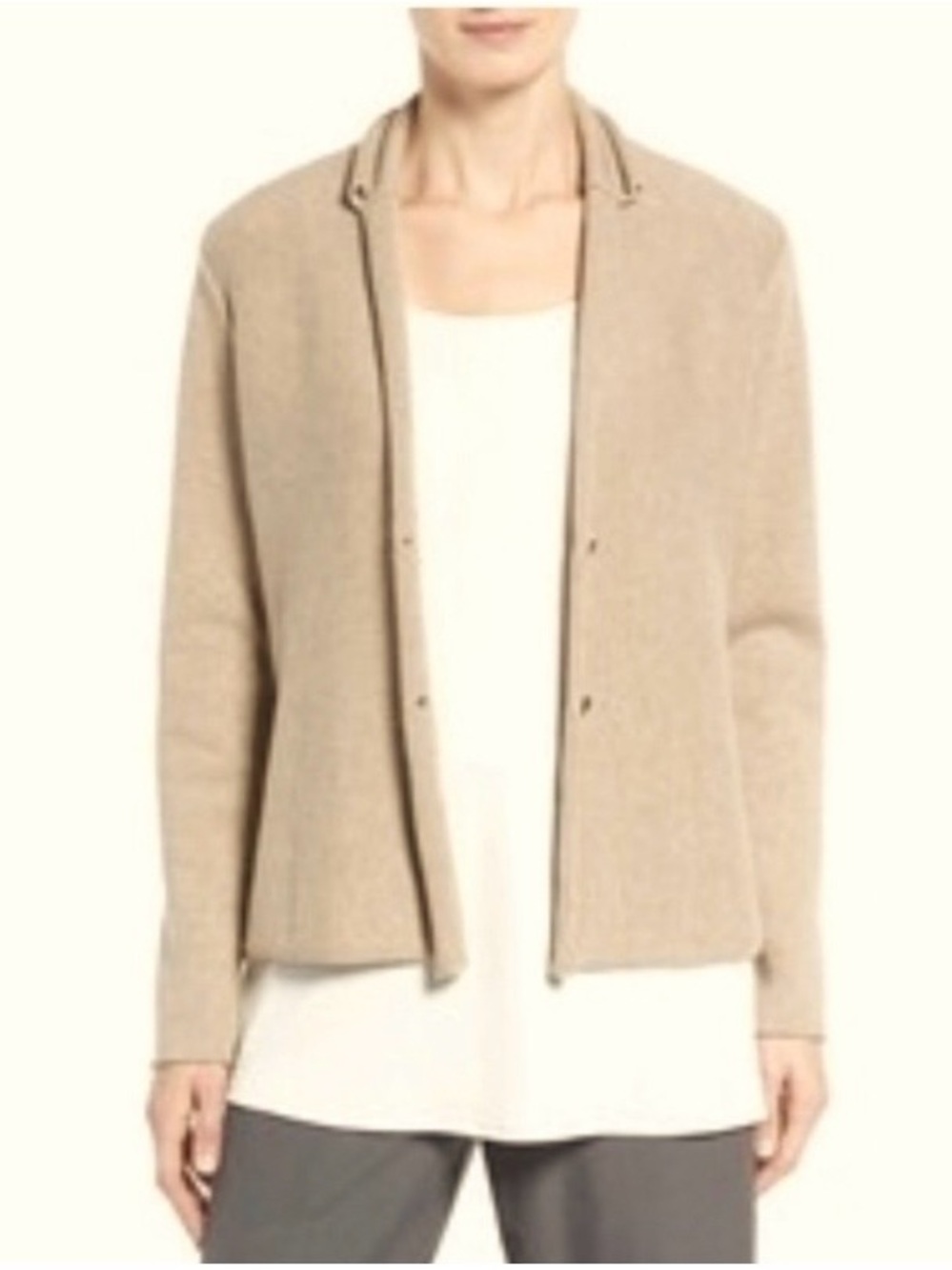 Eileen Fisher Cashmere Beige Button Cardigan
